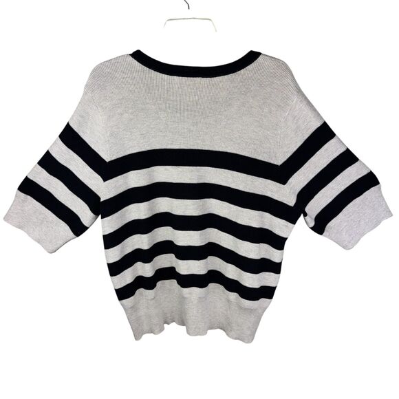 Liz Claiborne Striped Short Sleeve Knit Sweater XXL Beige Black Classic Work New - Picture 2 of 4
